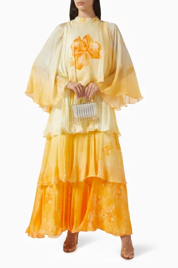 فستان طويل بطبقات متعددة شيفون