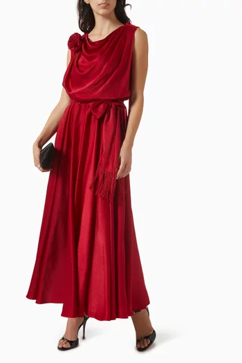 Rose-applique Drape Dress