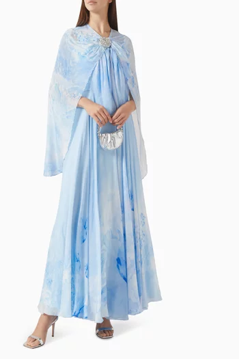 فستان بطبقة كاب ونقشة شيفون