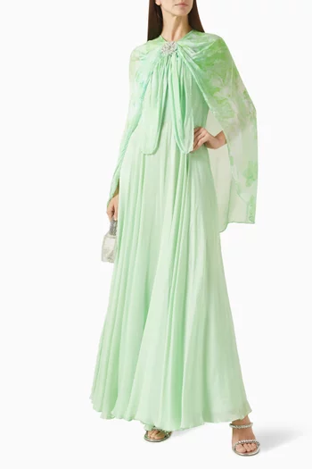 Printed Cape Dress in Chiffon