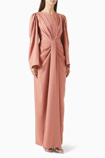 فستان مطرز بالكريستال كريب