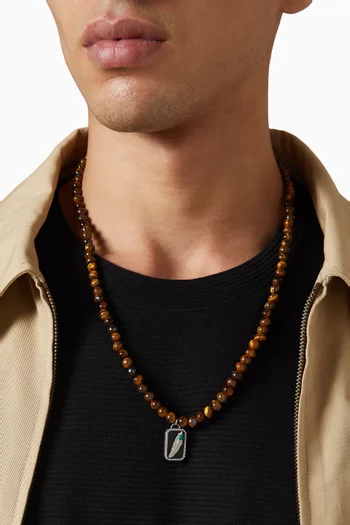 قلادة بخرز ودلاية على شكل ريشة فضة إسترلينية