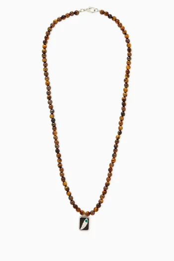 قلادة بخرز ودلاية على شكل ريشة فضة إسترلينية