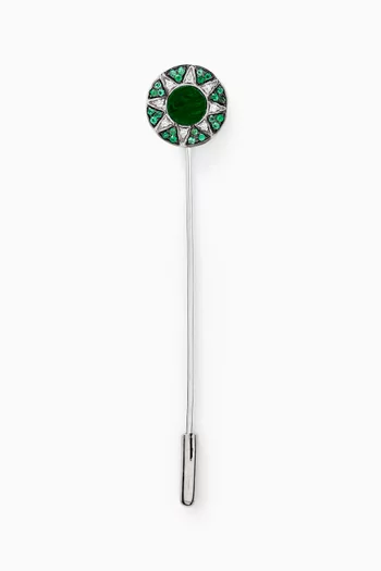 Diamond & Emerald Tie Pin in Sterling Silver