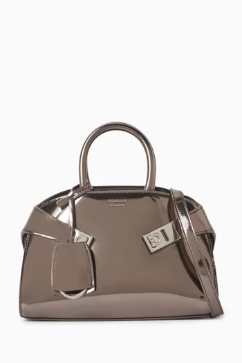 Mini Hug Top-handle Bag in Metallic Leather