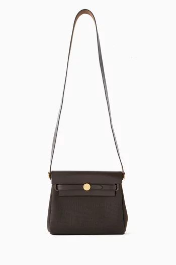 Unused Mini Herbag Ebene/Ebene in Toile Militaire & Vache Hunter Leather with Gold Hardware