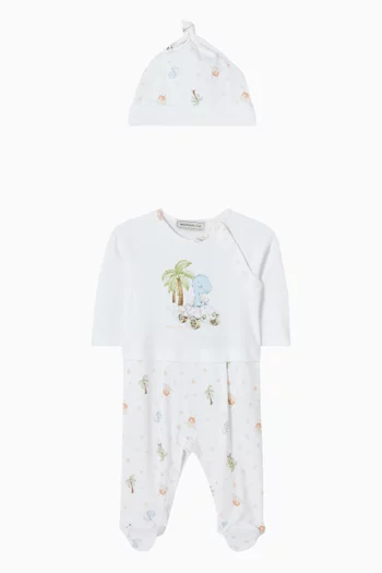 Dino-print Sleepsuit & Beanie Set