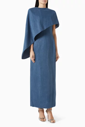 Cape Maxi Dress in Denim