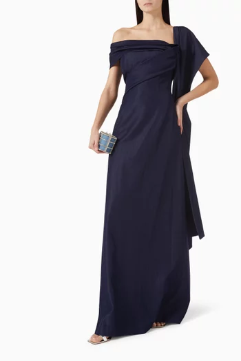 Asymmetric Gown in Silk Denim