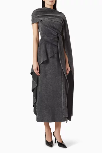 Cape Midi Dress in Denim