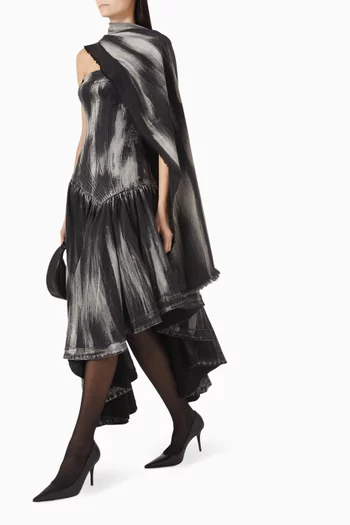 Asymmetric Cape Dress in Denim
