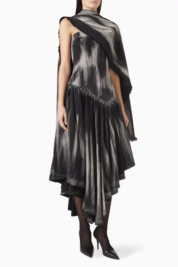 Asymmetric Cape Dress in Denim