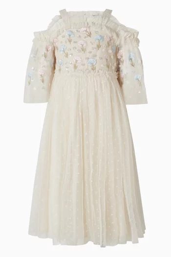 فستان بأكتاف مكشوفة ونقشة زهور طرشخقون