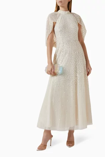 Scallop Sequin Cape Ankle Gown