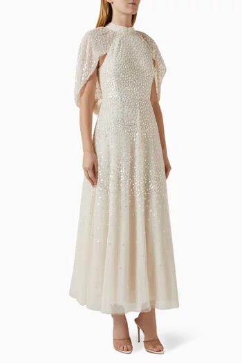 Scallop Sequin Cape Ankle Gown