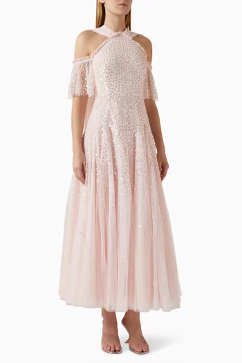 Scallop Sequin Halterneck Gown