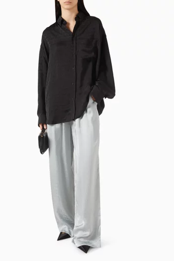 بنطال بيجاما بشعار الماركة بلون باهت جاكار وفيسكوز