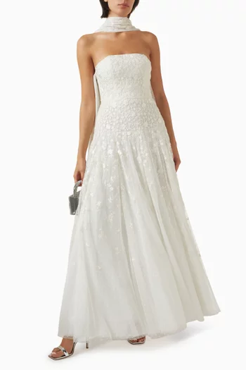 Lea Ditsy Strapless Cape Gown