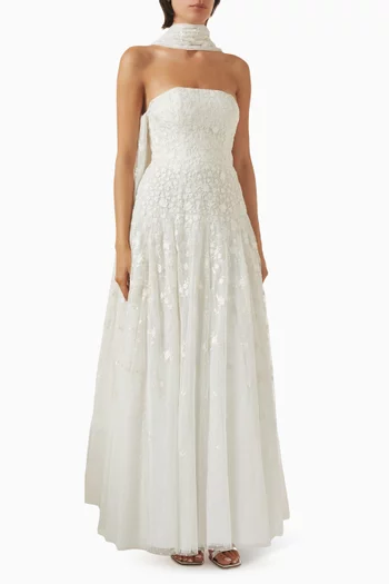 Lea Ditsy Strapless Cape Gown