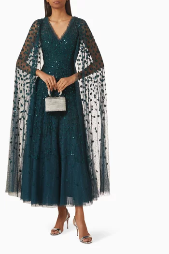 Clover Cape-sleeve Ankle Gown