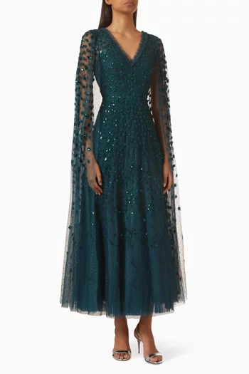 Clover Cape-sleeve Ankle Gown