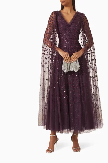 Clover Cape-sleeve Ankle Gown