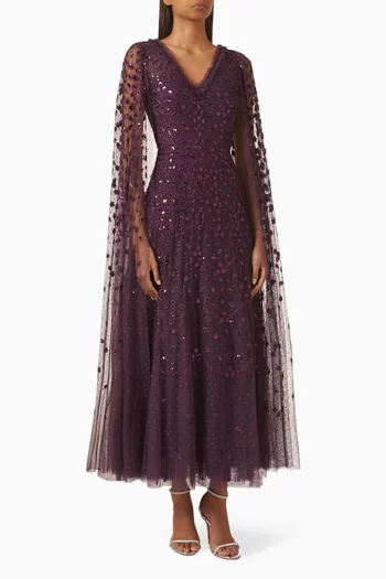 Clover Cape-sleeve Ankle Gown