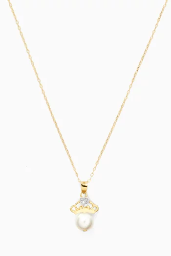 Crown Pearl & Diamond Necklace in 18kt Gold