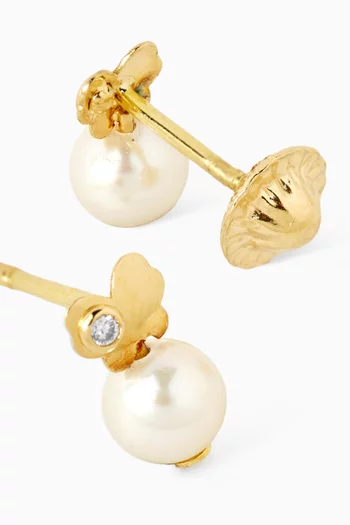 Butterfly Diamond & Pearl Drop Earrings