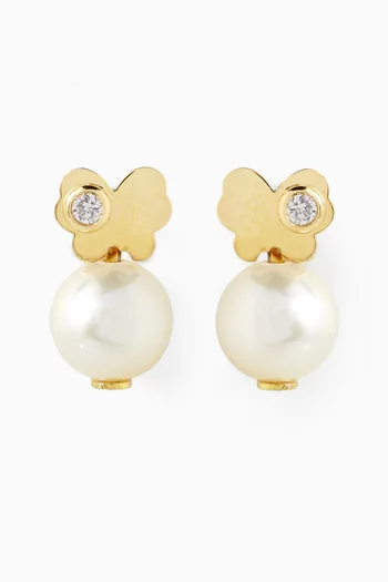 Butterfly Diamond & Pearl Drop Earrings