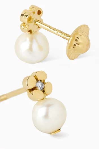 Flower Diamond & Pearl Drop Earrings in 18kt Gold