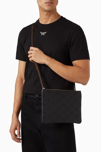 Aren Flat Crossbody Bag in Visetos Leather