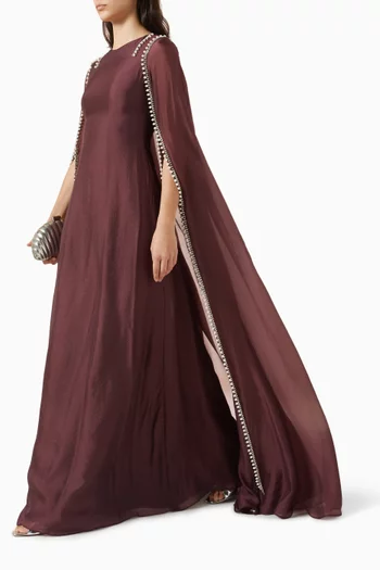 Embellished Cape Gown in Silk