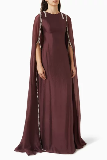 Embellished Cape Gown in Silk