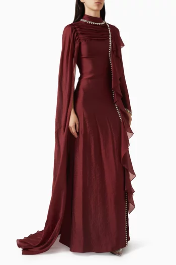 Pearl-embellished Cape Gown