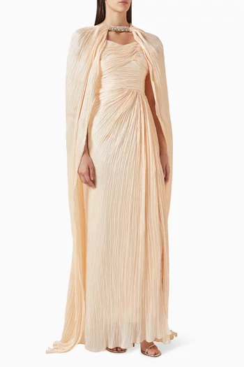 فستان سهرة بكاب مزين بتطريزات