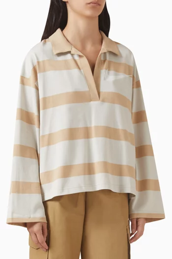 بلوزة بريب بقصة فضفاضة قطن