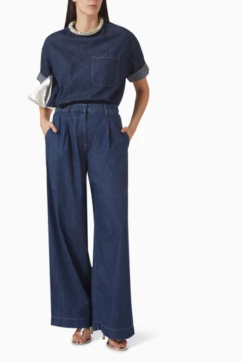 تي شيرت اكس تي بياقة مطرزة بالكريستال دينم ياباني