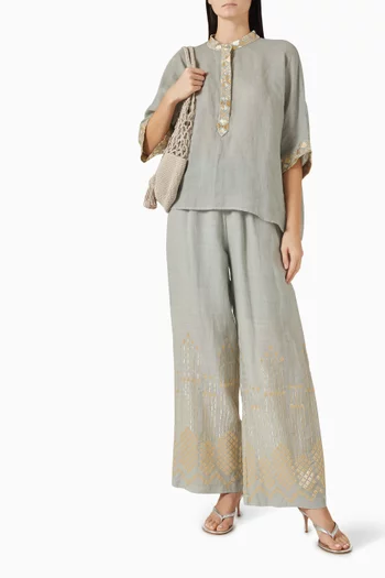 Embroidered Wide-leg Pants