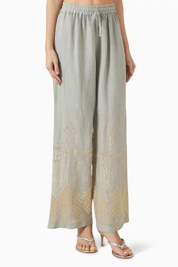 Embroidered Wide-leg Pants