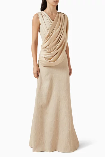Yen Ly Maxi Dress in Ribbed Cotton & Satin