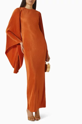 فستان بطيات وأكمام كاب