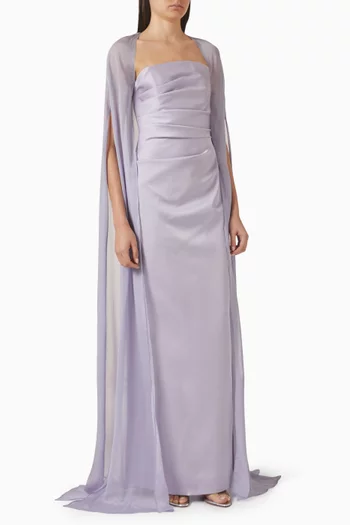 Shawl Detail Gown in Crepe & Chiffon