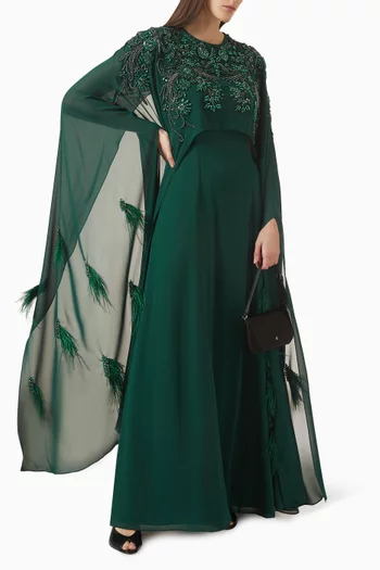 Feather-trim Cape Gown