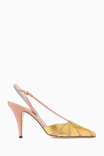 VLogo 80 Crystal Slingback Pumps in Leather