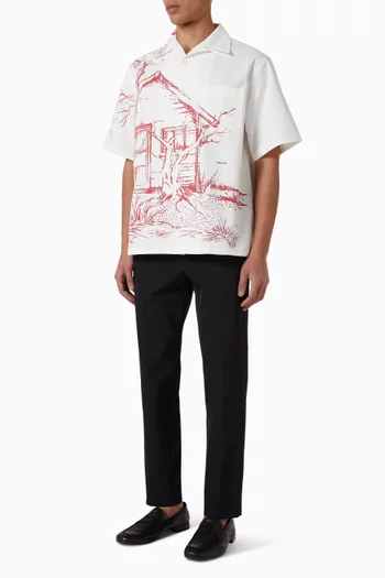 قميص بولينغ بقصة فضفاضة قطن