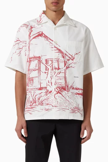 قميص بولينغ بقصة فضفاضة قطن