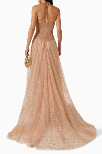 Nue Halterneck Gown in Glitter Tulle
