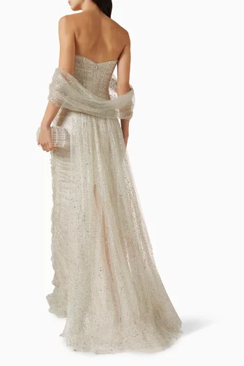 La Rose Off-shoulder Gown in Glitter Tulle