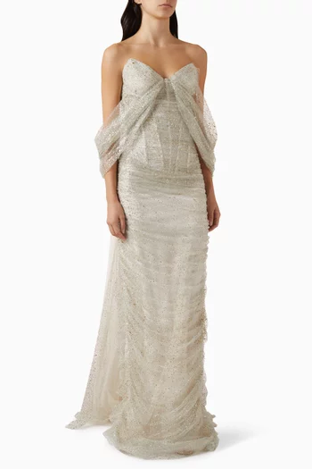 La Rose Off-shoulder Gown in Glitter Tulle